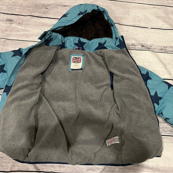 Mini Boden Puffer Coat Jacket Boys Girls size 11-12 Y Teal Blue Navy Stars Warm - Picture 5 of 5